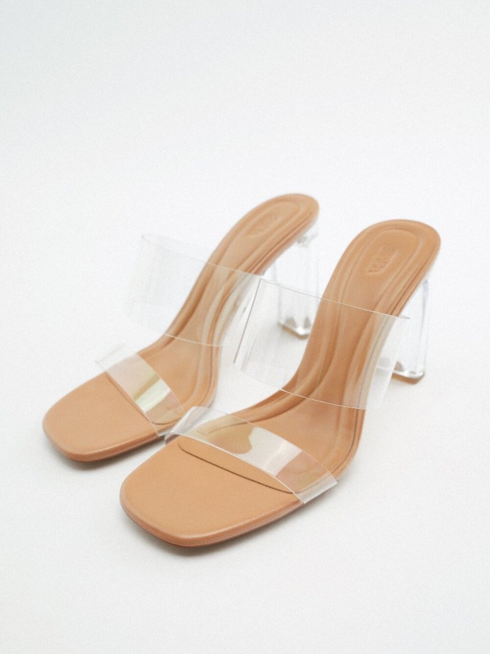 Zara Clear Strap Lucite Block Heel Mules